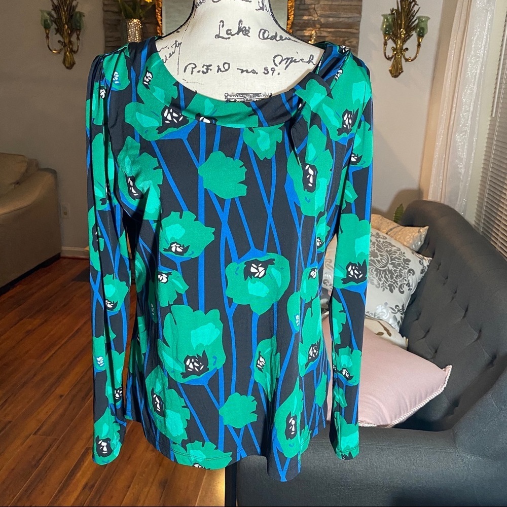 East 5th Womens Blouse Stretch Black Blue Green